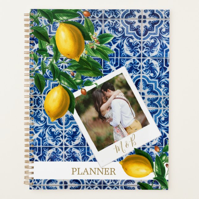 Agenda Boda Lemons Foto Azulejos Blancos Elegantes (Anverso)