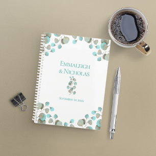 Agenda Boda Moderna de Eucalipto   Verde Teal Rústico