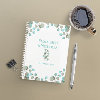 Agenda Boda Moderna de Eucalipto | Verde Teal Rústico