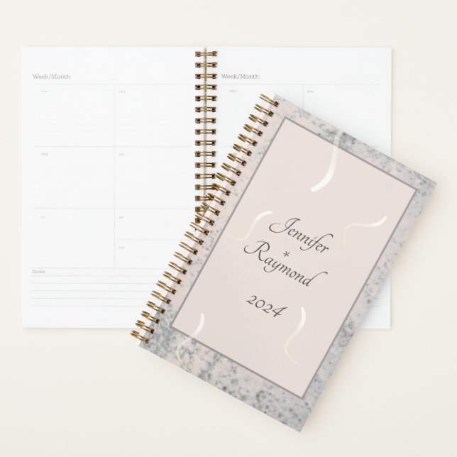 Agenda Boda Monogramado de Mármol Gris y Peach (Demostración)