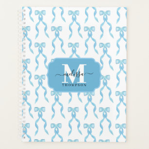 Agenda Boda Monogramado Fancy Watercolor Blue Bow