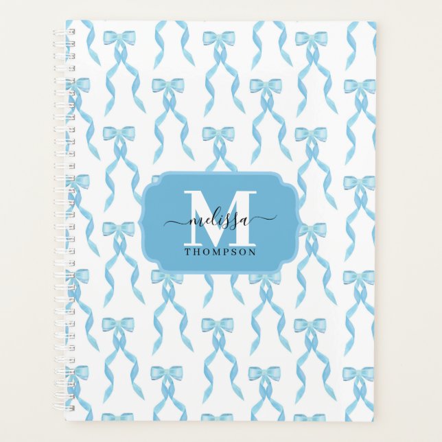 Agenda Boda Monogramado Fancy Watercolor Blue Bow (Anverso)