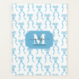 Agenda Boda Monogramática con Lazo Azul de Acuarela Elega