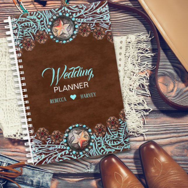 Agenda boda occidental del país de vaquero marrón turques (turquoise brown cowboy country western wedding planner)