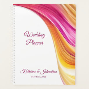Agenda Boda-planificador-Naranja rosa-abstracto moderno a