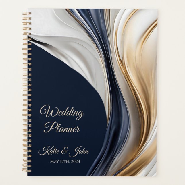 Agenda Boda-planificador-Resumen moderno-Oro blanco azul- (Anverso)