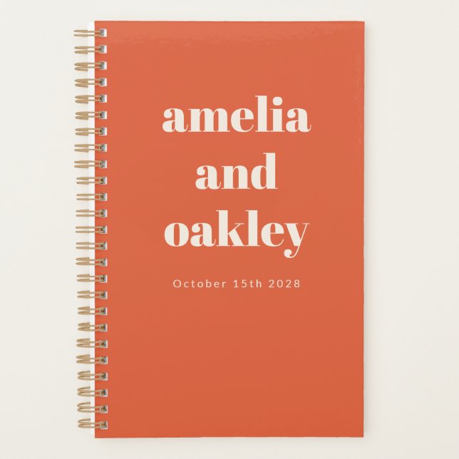 Agenda Boda Retro Personalizada Retro Naranja Brillante N (Anverso)