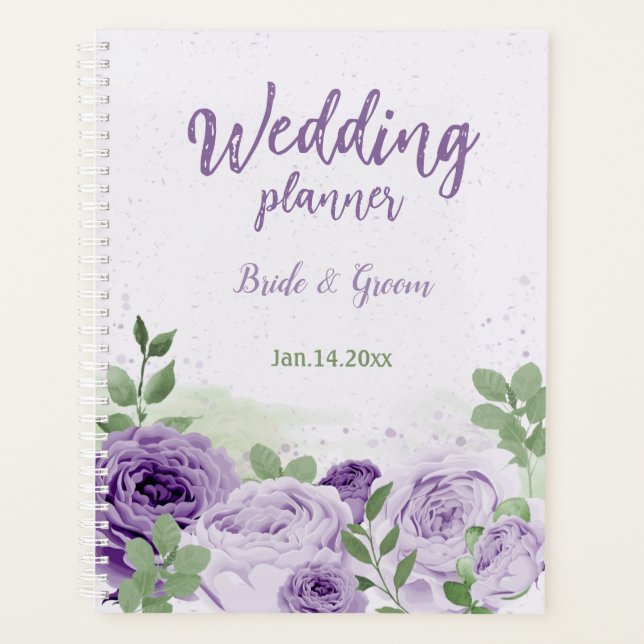 Agenda boda romántico de flores moradas (Anverso)