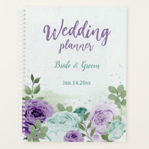 Agenda boda romántico de flores moradas azules verdes