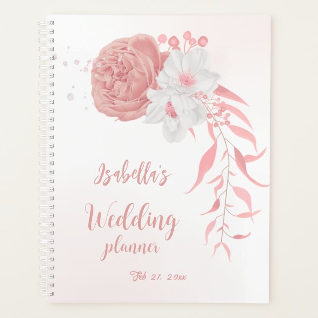 Agenda boda romántico de flores rosadas (Anverso)