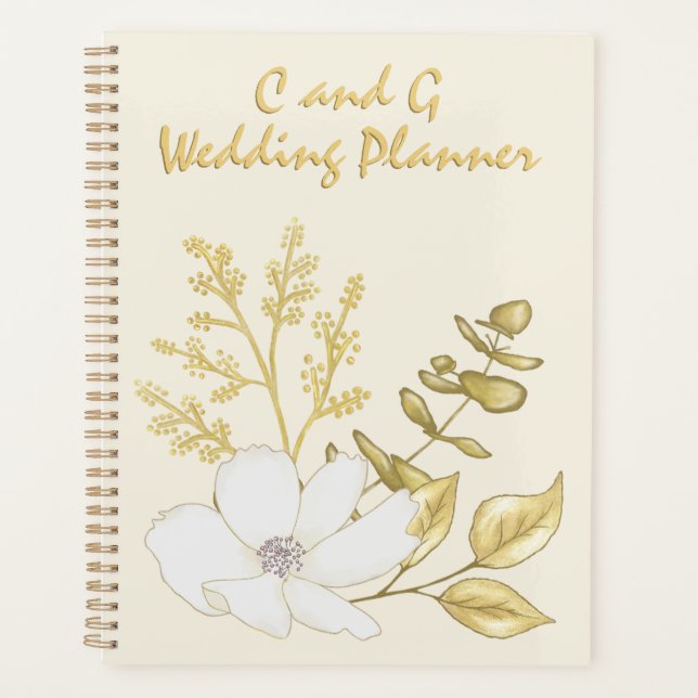 Agenda Boda romántico elegante de oro blanco floral (Anverso)