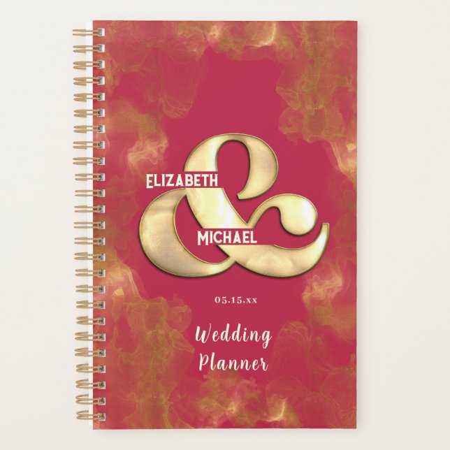 Agenda Boda Rosa Magenta Dorada Personalizada Elegante (Anverso)