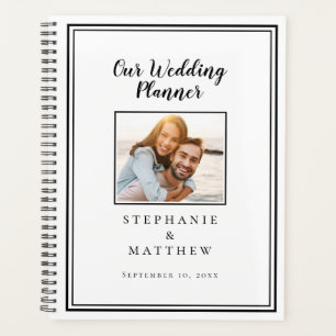 Agenda Boda Simple Chic Blanco y Negro Foto Personalizada
