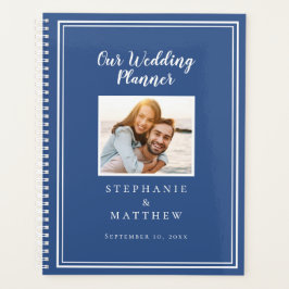 Agenda Boda Simple Clásica Azul y Blanco Foto Personaliza