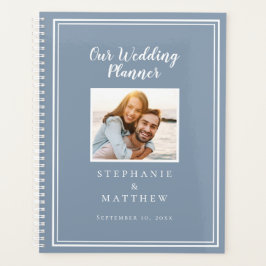 Agenda Boda Simple de Foto Personalizada Azul Polvoriento