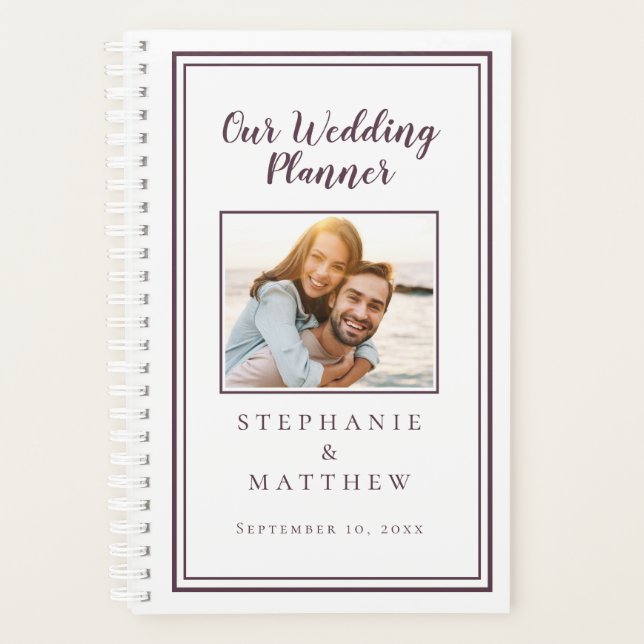 Agenda Boda Simple Foto Personalizada Cassis Morado y Bla (Anverso)