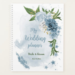 Agenda boda verde de flores azules bonitos