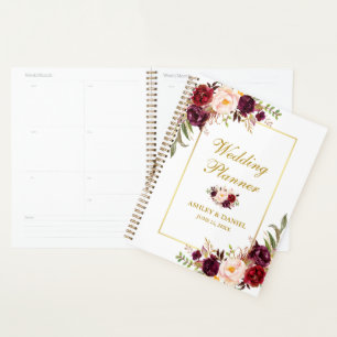 Agenda Boda Watercolor Floral Burgundy Gold