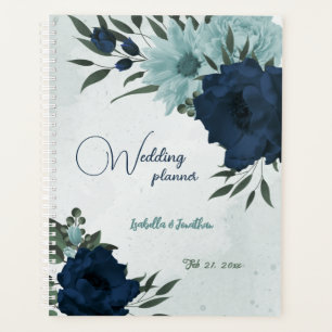 Agenda Bodas botánicas de flores azules polvorientas y ma