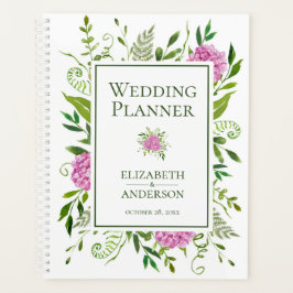 Agenda Bodas de Acuarela Floral de Hortensias Rosadas