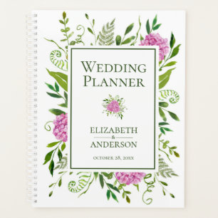 Agenda Bodas de Acuarela Floral de Hortensias Rosadas