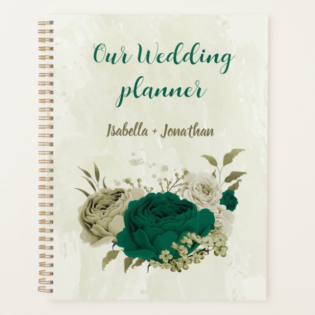 Agenda bodas de flores beige verde esmeralda (Anverso)
