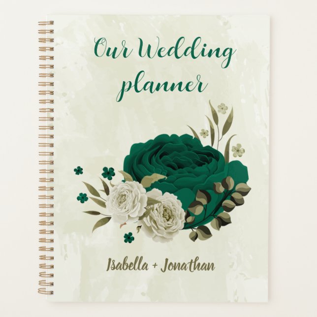Agenda bodas de flores beige verde esmeralda  (Anverso)