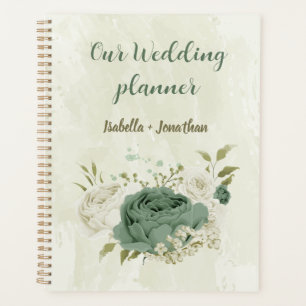 Agenda bodas de flores blancas verde salvia
