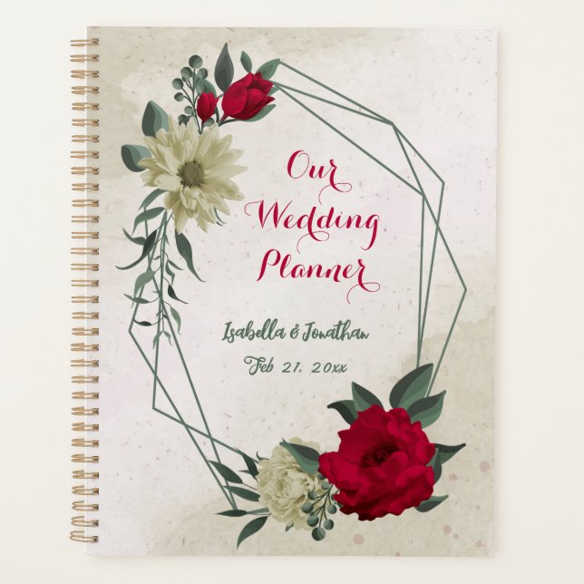 Agenda bodas de flores románticas rojas y amarillas pálid (Anverso)