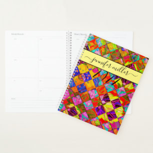 Agenda Bohemio a cuadros floral personalizado