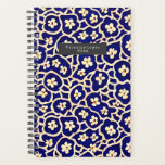 Agenda Boho Anemone Blue Planner<br><div class="desc">Azul con ilustraciones de flores anemónicas patrón boho. Personalice el nombre dentro del rectángulo gris en la parte delantera.</div>