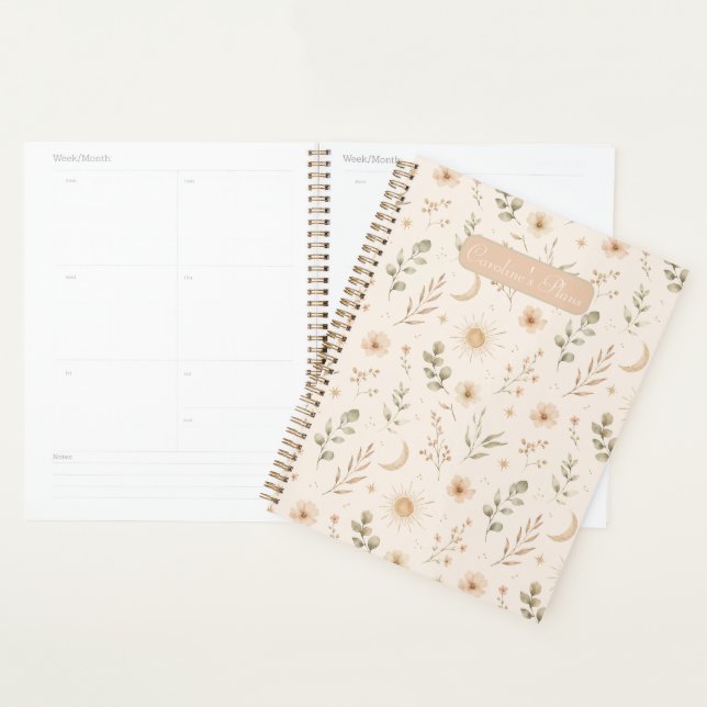Agenda Boho Bohemián Floral Luna Sol Botánico (Demostración)