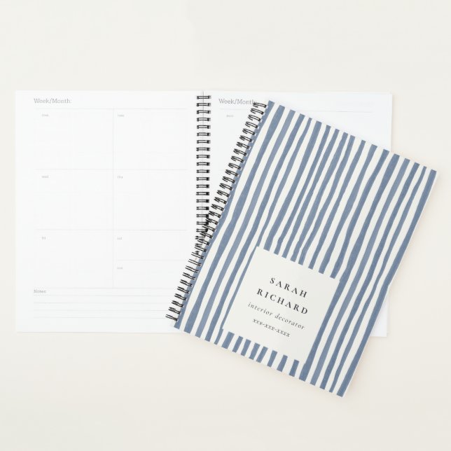 Agenda Boho Chic Dusky Blue Watercolor Hand Drawn Strips (Demostración)