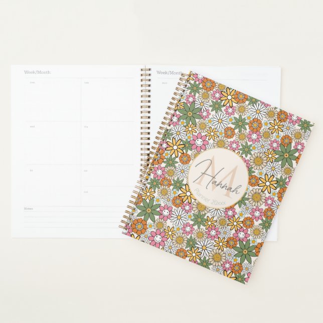 Agenda Boho Daisy Flores Groovy Floral 70 (Demostración)