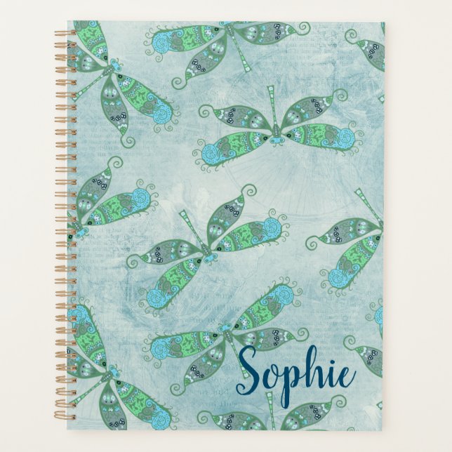 Agenda Boho Dragonflies en azul (Anverso)