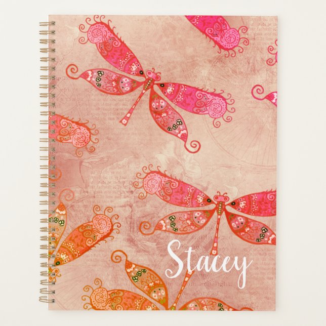 Agenda Boho Dragonflies en rosa (Anverso)