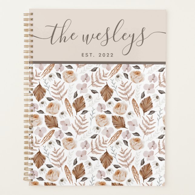 Agenda Boho Floral Family Name Planner (Anverso)