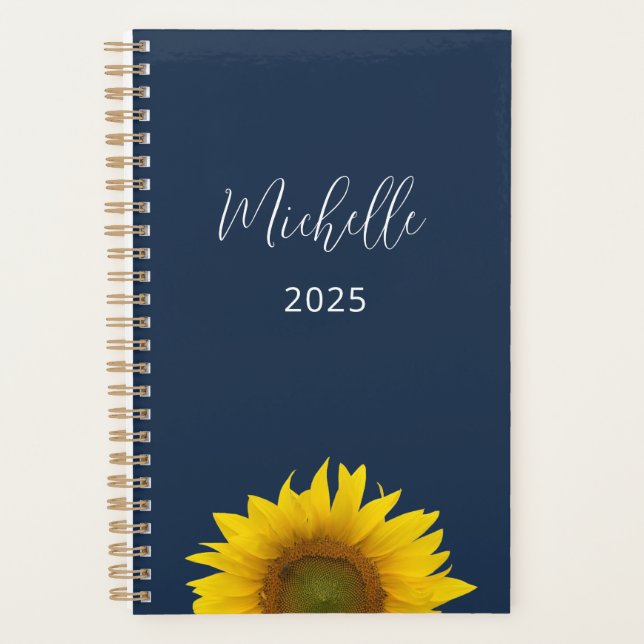 Agenda Boho Floral Sunflower Navy Blue Elegant (Anverso)