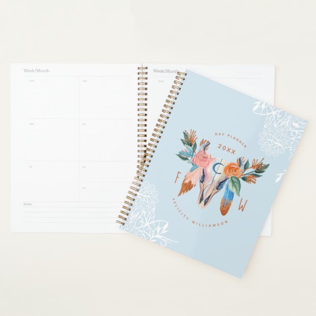 Agenda Boho Florals & Feather Blue & White Lace (Demostración)