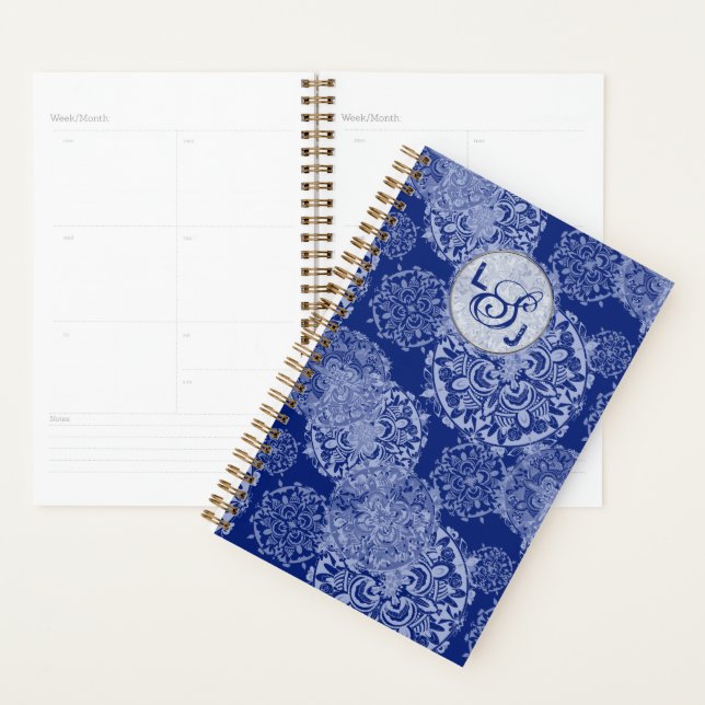 Agenda Boho Moody Blues Mandalas Monogrammed (Demostración)