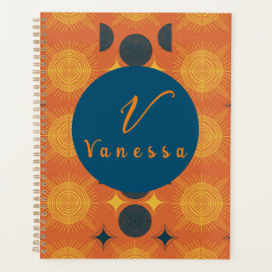 Agenda Boho Naranja Celestial de Sun Moon Monograma Scrip