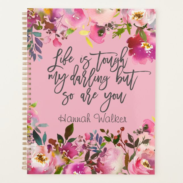 Agenda Boho Pink Floral Life es difícil, citas de la vida (Anverso)