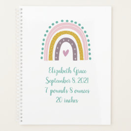 Agenda Boho Rainbow Pink Verde azulada Gold Hearts