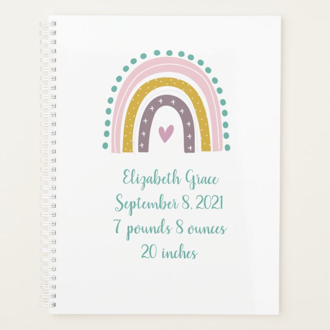 Agenda Boho Rainbow Pink Verde azulada Gold Hearts (Anverso)