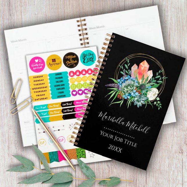 Agenda Boho Succulent Flowers Bouquet Crystals Watercolor (Subido por el creador)