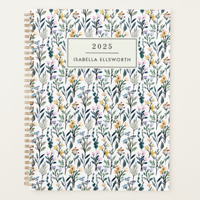Agenda Boho Watercolor Wildflower Nombre personalizado 20 (Anverso)