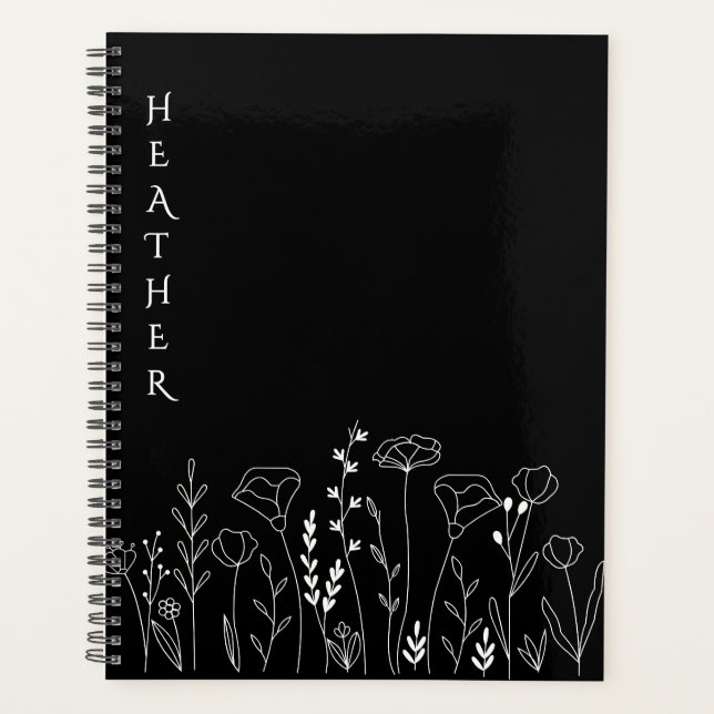 Agenda Boho Wildflower Personalized Black Gift for Her (Anverso)