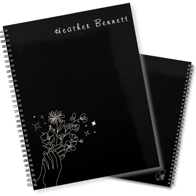 Agenda Boho Wildflower Personalized Black Gift for Her (Subido por el creador)