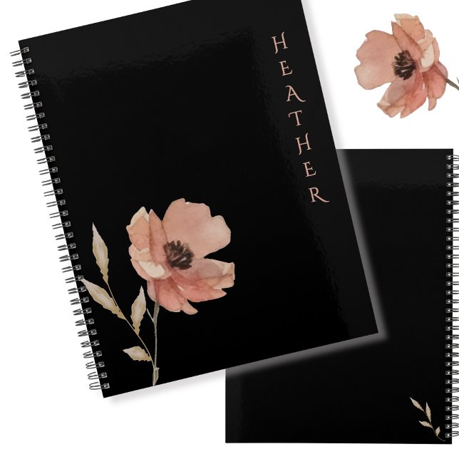 Agenda Boho Wildflower Personalized Black Gift for Her (Subido por el creador)