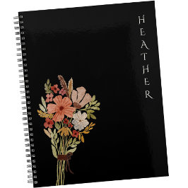 Agenda Boho Wildflower Personalized Black Gift for Her